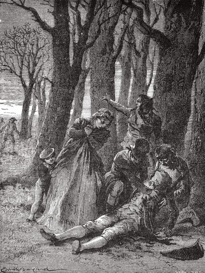 Philippe Lebons (1769 - 1804) kropp, genomborrad med tretton hugg vid Champs-Elysées, lyfts upp på morgonen den 3 december 1804 - i "Album de la Science; berömda vetenskapsmän; Stora upptäckter””” 1896. av Unknown artist