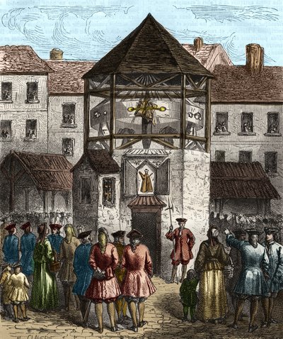 Boken "" la dime royale " av Sebastien Le Prestre, Marquis de Vauban, ställdes till fällan efter hans förbud 1707. av Unknown artist