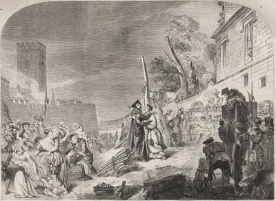 Brännandet av biskoparna Nicholas Ridley och Hugh Latimer på bål nära portarna till Balliol College, Oxford, England av Unknown artist