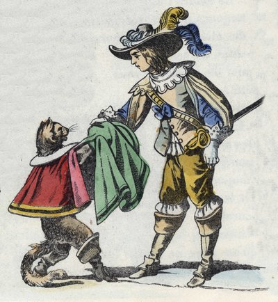 Katten och hans herre, markisen av Carabas. Illustration av berättelsen "The cat botte" av Charles Perrault av Unknown artist