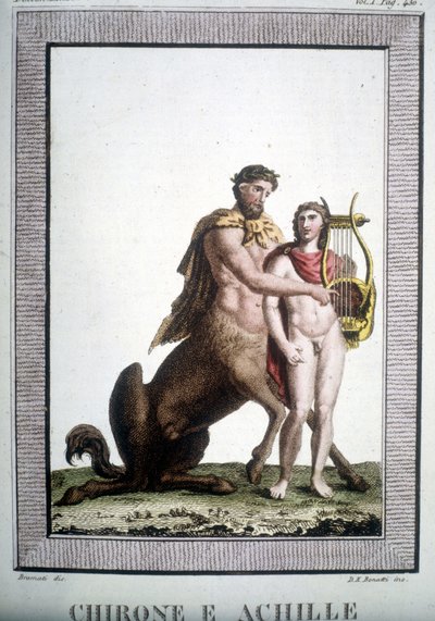 Kentauren Chiron och Achilles - i Mythological Dictionary av Unknown artist