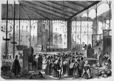 Den centrala marknaden i Paris: fiskmarknaden 1858. av Unknown artist