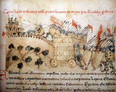 Staden Florens erövrade Pietrabuona, som invånarna i Lucca senare tog över - i "Croniche del Sercambi", omkring 1400. Nationalarkivet, Lucca. av Unknown artist