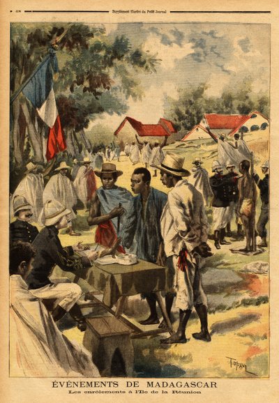 Spolarna på ön Reunion; för första gången sedan dess tillkomst tillämpades 1889 års lag, som likställer koloniernas invånare, ur militär synvinkel, med värnpliktiga i metropolen, för att stärka de trupper som skulle slåss. av Unknown artist