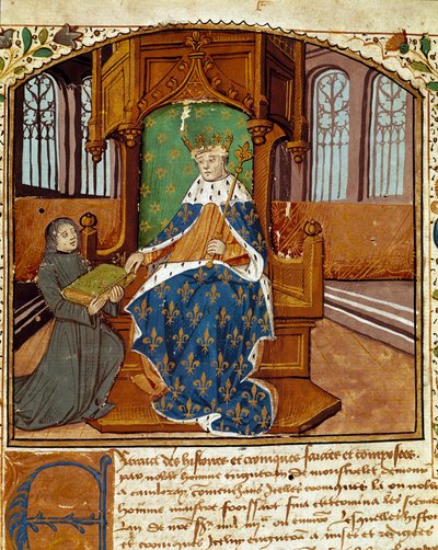 Kolumnistförfattaren Enguerrand de Monstrelet (1400-1453) skänker sin bok till kung Karl VII (1403-1467) Miniatyr från "Chronicles d