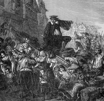 Befälhavaren för garnisonen dödades på barrikaderna i Paris (början av Fronde) i "Histoire des popes, rois, queens, emperors through the centuries" av Lachartre, sd 1800-talet av Unknown artist