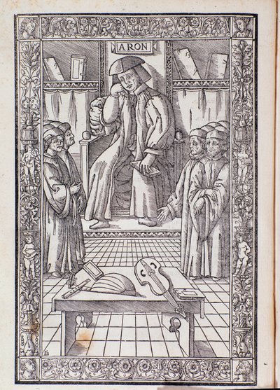 Kompositören och musikteoretikern Pietro Aaron som ordförande bland sina elever. Illustration från Toscanello i musica av Unknown artist