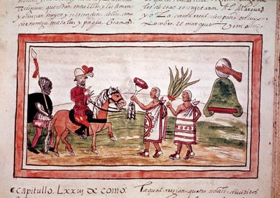 Erövringen av Mexiko av den spanske conquistadoren Hernando Cortes (Hernan eller Fernando Cortes eller Cortez av Unknown artist