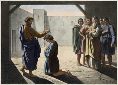 Davids kröning: Samuel utser David till Israels kung. Anonym gravyr från 1800-talet. av Unknown artist