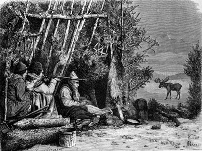 Det dagliga livet för jägare (professionella jägare) i Kanada: två cariboujägare. Gravyr av 1800-talet. av Unknown artist