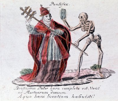 Dödsdansen, påven och ett skelett (tryck) av Unknown artist