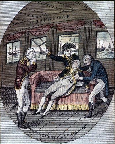 Amiral Nelsons död, slaget vid Trafalgar, ombord på hans skepp, "Victory" (21 oktober av Unknown artist