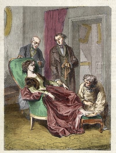 Hannah Greeners död orsakad av inandning av för mycket kloroform (bedövning) - 1848 - Hannah GREENER, en 15-årig flicka dukar under för en synkope under en kloroformbedövning som administreras för att operera en inkarnerad nagel - gravyr av Unknown artist