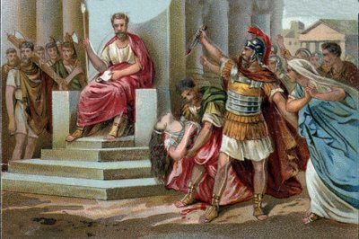 Virginias död År 449 f.Kr. hävdar Appius Claudius, decemvir under Republiken Rom, Virginia (Verginia), dotter till Centurion Virginius (Verginius) som han är kär i, som sin slav. Han missbrukar sin makt och får henne att sluta. Decemviren c av Unknown artist