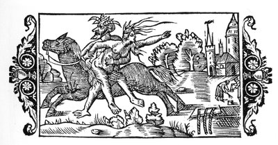 Djävulen bär en häxa - i "History of the Northern Nations" av Olaus Magnus, Rom 1555 av Unknown artist
