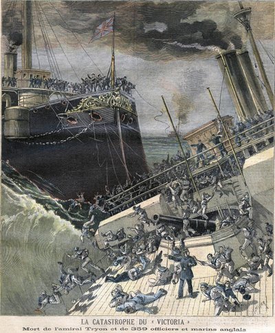 Katastrofen med slagskeppet "Victoria" 1893. Amiral Tryon och 359 officerare och engelsk sjömans död av Unknown artist