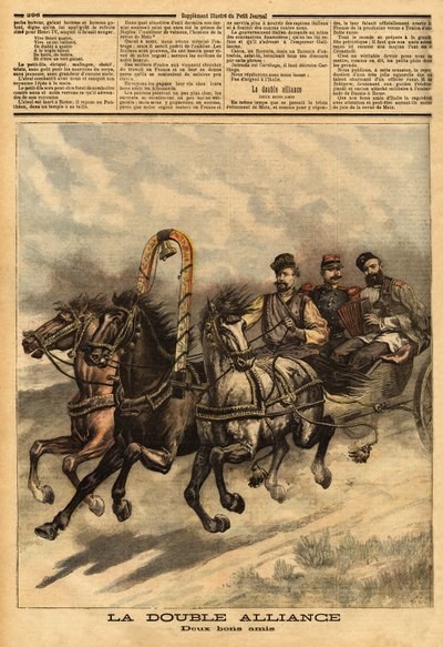 Dubbelalliansen mellan Ryssland av Alexander III (1815-1894) och Frankrike. Gravyr i "" Le petit journal"" 1893-10-16. Selvas samling. av Unknown artist