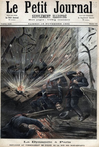 Dynamiten i Paris, explosion vid polisstationen rue des Bons Enfants orsakad av anarkisten Emile Henrys attack, 8 november av Unknown artist