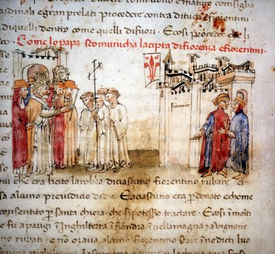 De exkommunicerade av Florens och Florentinerna 1375 - i "" Croniche del Sercambi"", cirka 1400. av Unknown artist