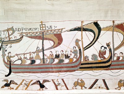 Vilhelm I Erövrarens flotta (1027 - 1087) på väg till England - Bayeux gobeläng, känd som Broderi av drottning Mathilde av Unknown artist