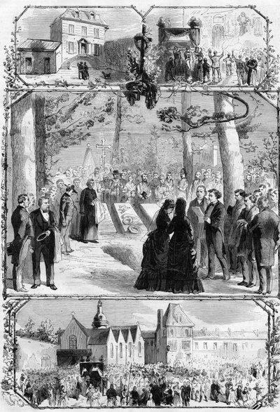 Begravningen av Alexandre Dumas pere (1802-1870) i Villers Cotterets (Villers-Cotterets). Gravyr i "" L