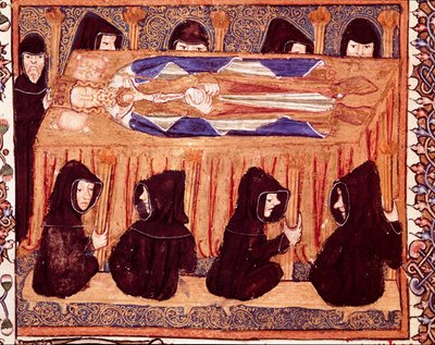 Begravningen av en miniatyrkung från manuskriptet "" Liber regalis"" Pamplona från 1300-talet, Navarras arkiv av Unknown artist
