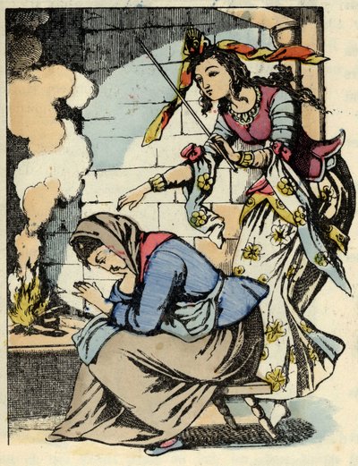 Den goda avgiften för Cinderella och Cinderella. Illustration av Charles Perraults berättelse "Askungen eller La petite slipper de verre" av Unknown artist