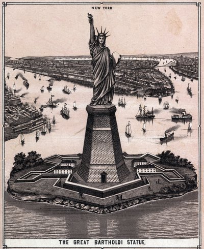 Den stora Bartholdi-statyn i New York, USA i "Världen illustrerar 168 vyer"" Odaterad (slutet av 1800-talet) av Unknown artist