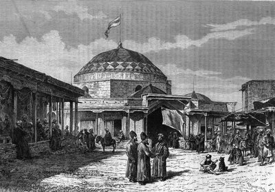 Den stora basaren i Samarkand (Samarqand eller Samarkand) i Uzbekistan på 1800-talet. Gravyr i "" le journal de la Jeunesse "" från 1888. av Unknown artist