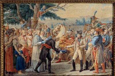 Överlämnandet av Wiens nycklar till Napoleon I (1769-1821) Kejsaren återvände till den österrikiska huvudstadens desertee av Francois II av Habsburg den 14/11/1805. 1800-tals gobeläng. Ile D