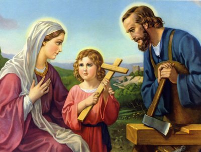 Den heliga familjen, kromolitografi från slutet av 1800-talet som representerar Kristi liv. av Unknown artist
