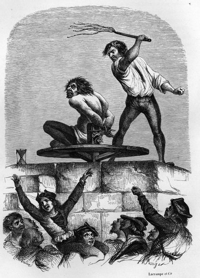 Puckelryggen Quasimodo på Pilori. Illustration av Victor Hugos roman "Notre Dame de Paris"" från 1844. av Unknown artist