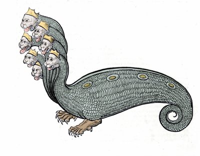 Hydran med de sju huvudena är en vattenorm med en hundkropp. av Unknown artist