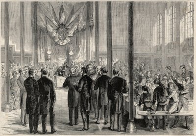 Den kejserliga prinsen Eugene Louis Joseph (1856-1879) närvarade vid den helige Karl den stores (Saint Karl den stores) bankett i Paris, på Lycee Bonaparte (då Lycee Condorcet). Gravyr i "The Universe illustrious" av Unknown artist