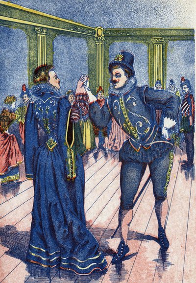 Kungasonen får Askungen att dansa. Illustration till "" Askungen", berättelse av Charles Perrault (1628-1703), fransk författare. Bildspråk Marcel Vagne, Jarville Nancy, odaterad (slutet av 1800-talet). av Unknown artist