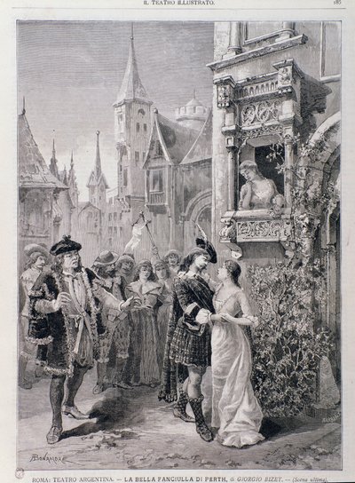 Den sista scenen av The Fair Maid of Perth, opera av Georges Bizet, på Teatro Argentina i Rom av Unknown artist