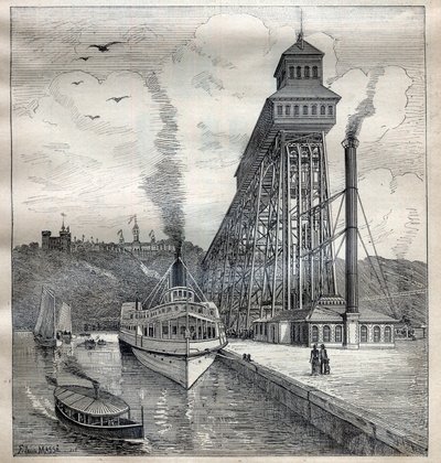 Liftarna i Weehawken i USA - Gravyr i "La Science francaise"" av Unknown artist