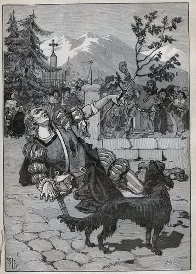 Fribourgs lindeträd: en soldat från Helvetic Confederation kom till Fribourg för att tillkännage Schweiz seger mot Karl Temeraire i slaget vid Morat den 22 juni 1476 med en lindgren från slagfältet. Soldaten dog a av Unknown artist
