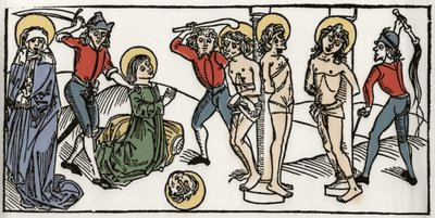 Saint Felicites och hans sju söners martyrskap Gravyr från "Leben der Heiligen - sommerteil" (Helgonets bok) av Jacobus (James) av Voragine (1228-1298). Lübeck 1488. av Unknown artist
