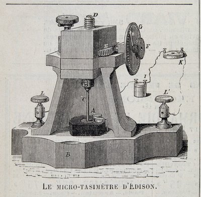 Edisons mikro-tasimeter - gravyr, sent 1800-tal av Unknown artist