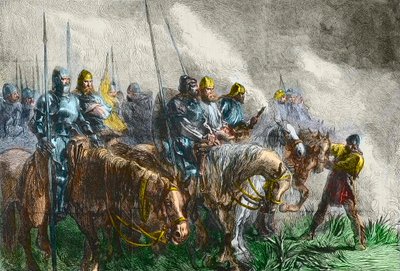 Morgonen för slaget vid Agincourt - 100 års krig: Slaget vid Azincourt (Pas-de-Calais) den 25 oktober 1415 - Före slaget vid Azincourt - av Unknown artist