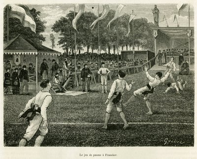 Palmspelet har Franeker (Nederländerna). Gravyr för att illustrera historien La Frise, baserad på ett förhållande från en holländsk tidning, i le tour du monde 1886, regisserad av Edouard Charton (1807-1890), Hachette, Paris. av Unknown artist