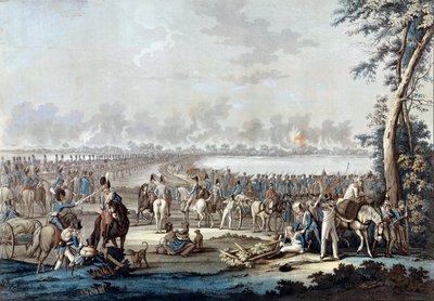 Passagen av Donau den 6/07/1809 under slaget vid Wagram Litografi av 1800-talets Paris, Musee de l