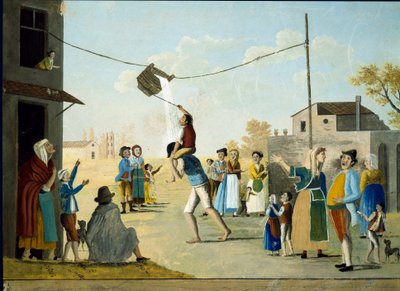 Det populära spelet av hinken i Neapel Anonym målning. 1800-talets Neapel Museo Nazionale di San Martino av Unknown artist
