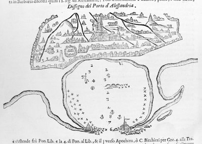 Hamnen i Alexandria. 1600-talsteckning. av Unknown artist