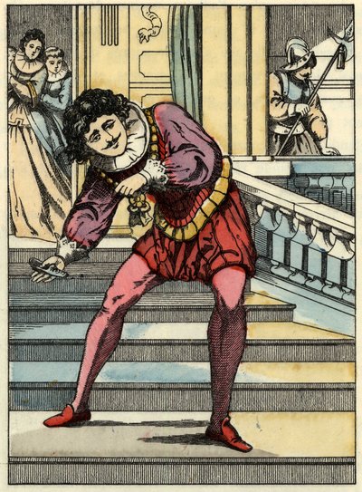 Prinsen hämtar glasskon av Askungen. Illustration av Charles Perraults berättelse "Askungen eller La petite slipper de verre" av Unknown artist