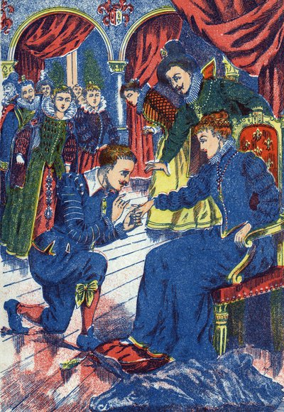 Prinsen provar åsnringen. Anonym illustration till berättelsen "" Åsneskinn" av Charles Perrault (1628-1703), fransk författare. Bildmaterial Marcel Vagne, Jarville Nancy, odaterat (slutet av 1800-talet). av Unknown artist