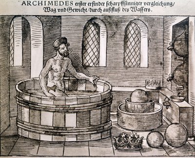 Arkimedes princip (dragkraft av kroppar i vatten). av Unknown artist