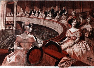Allmänheten på en balkong på teatern. av Unknown artist
