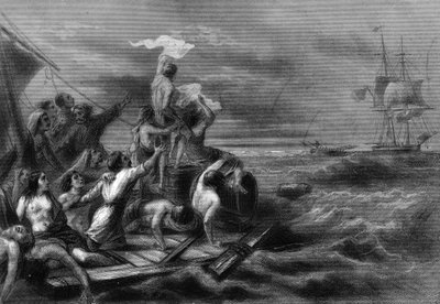 Medusas flotte ser Argus offshore. i "General Naval History" av Van Tenac av Unknown artist